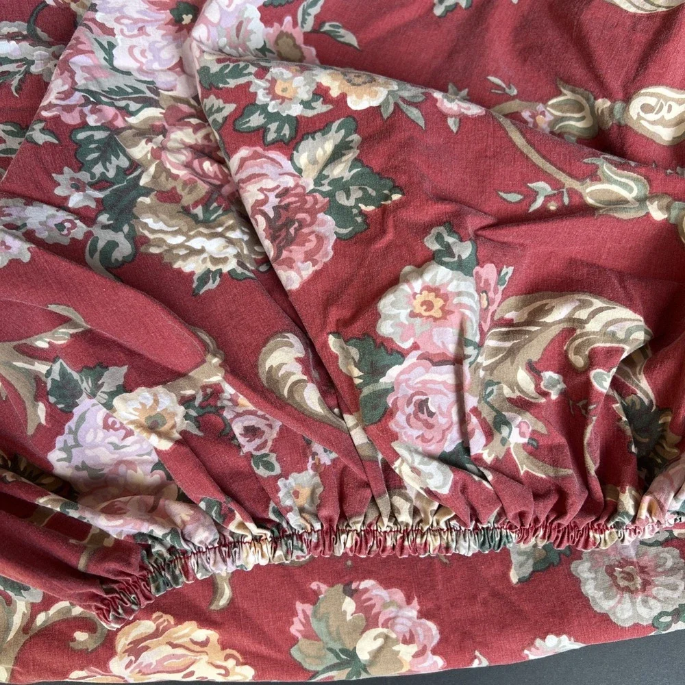 VTG Ralph Lauren Danielle Marseilles Twin Fitted Sheet Red Floral Cottagecore